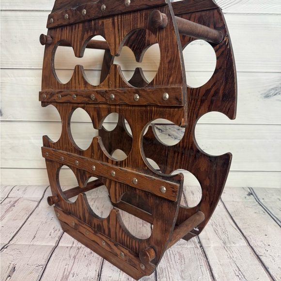 Rustic Wooden Barrel Wine Rack - Picture 4 of 5